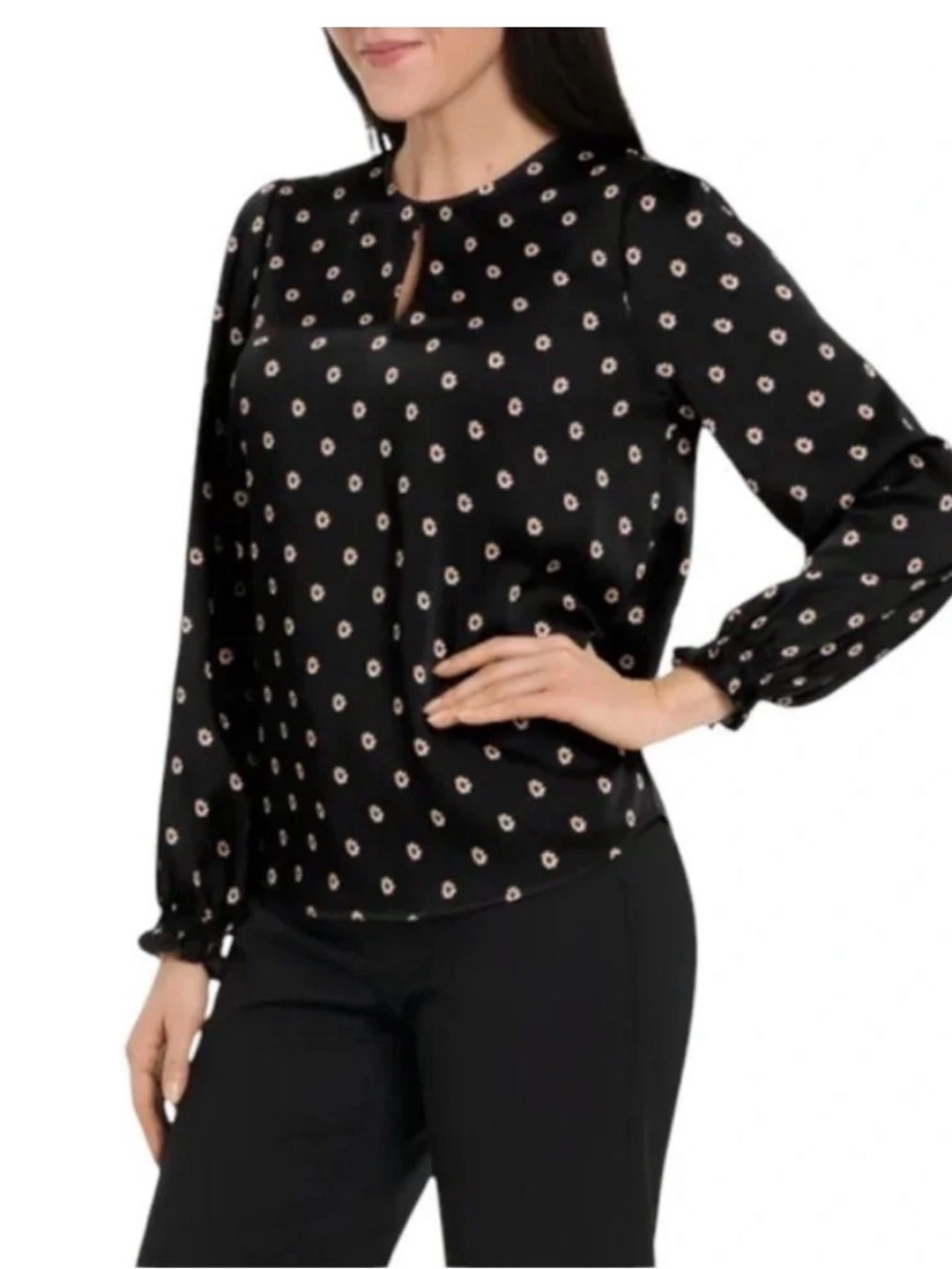 Ted Baker Black Floral Print Blouse Top Long Sleeve size medium